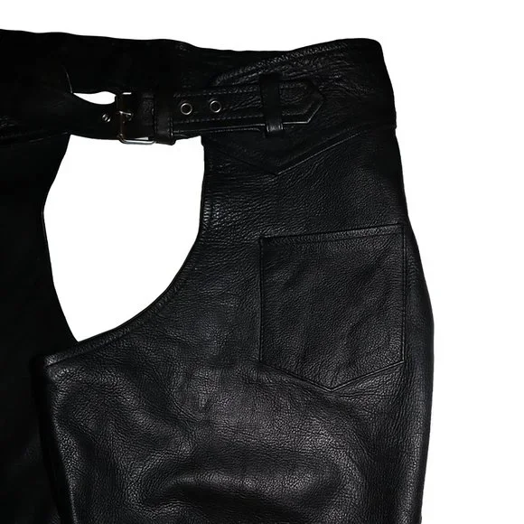 Vintage Black Genuine Leather Motorcycle Riding Chaps Heavy Leather Halloween - Picture 6 of 11